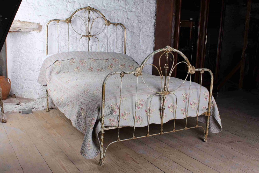 Gorgeous rare Victorian American iron and brass double bed