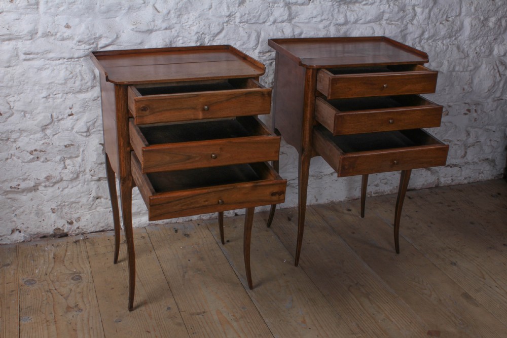 Simple pair of three drawer walnut bedsides View III