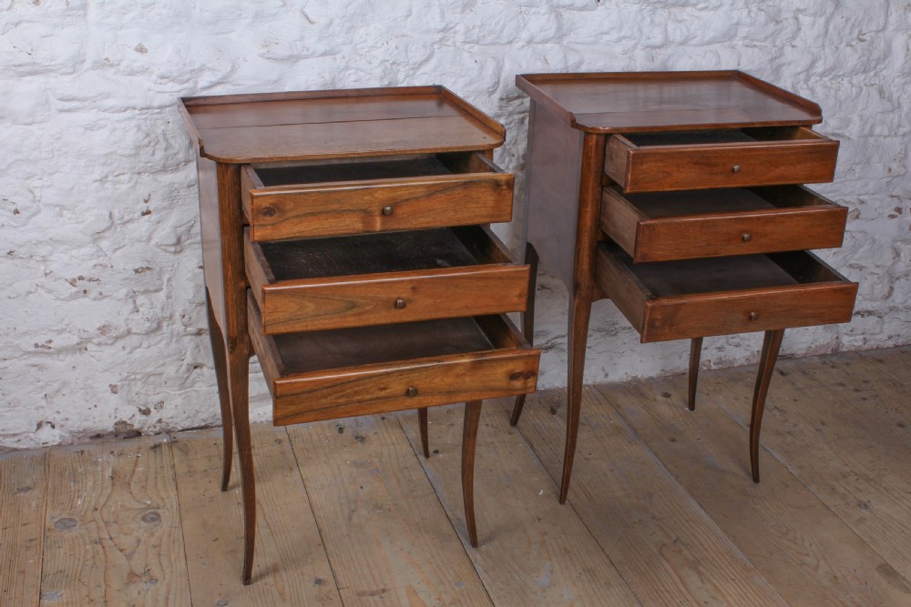 Simple pair of three drawer walnut bedsides View IV