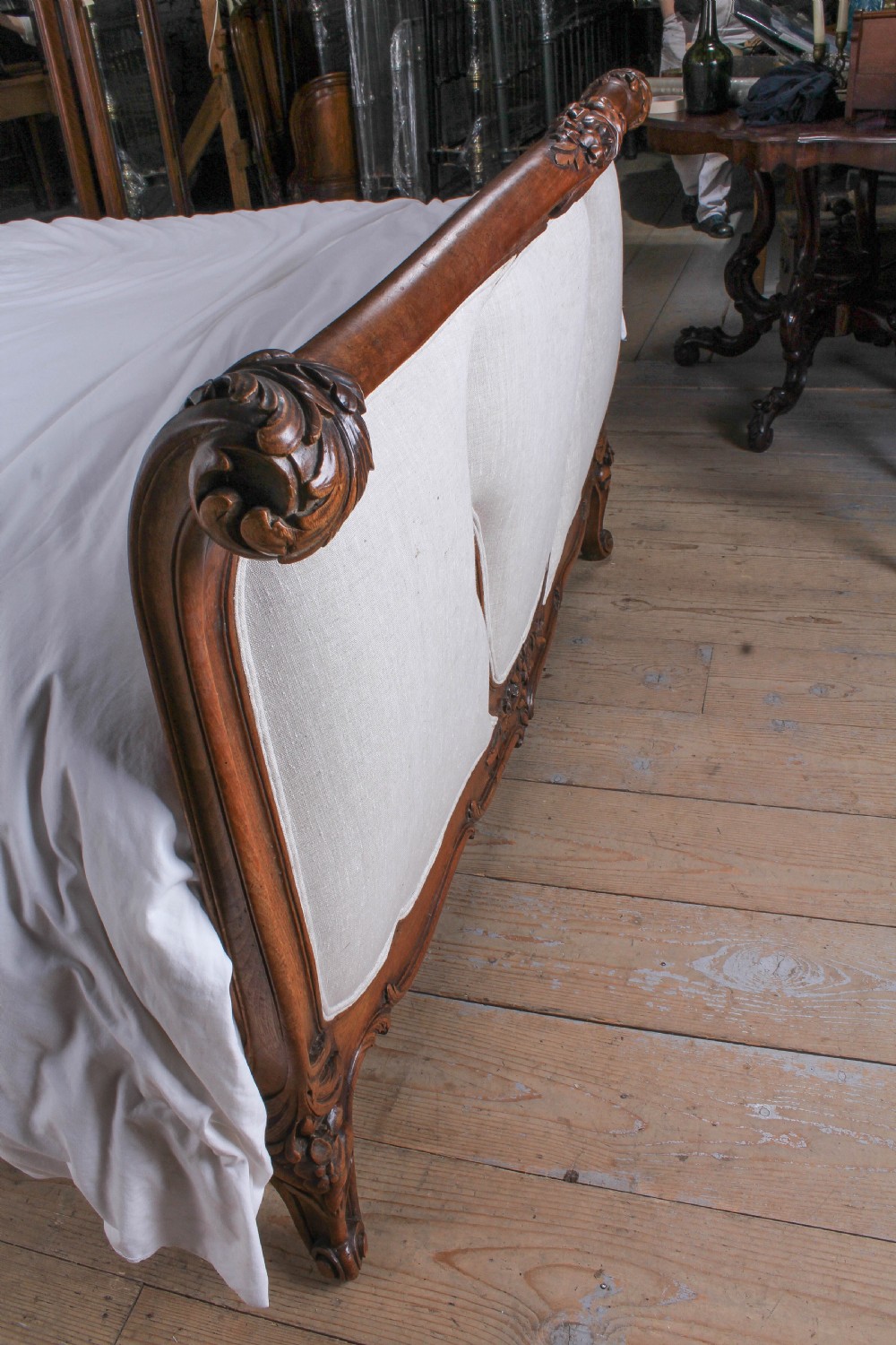 Handsome early upholstered Louis XV style king size bed View VI