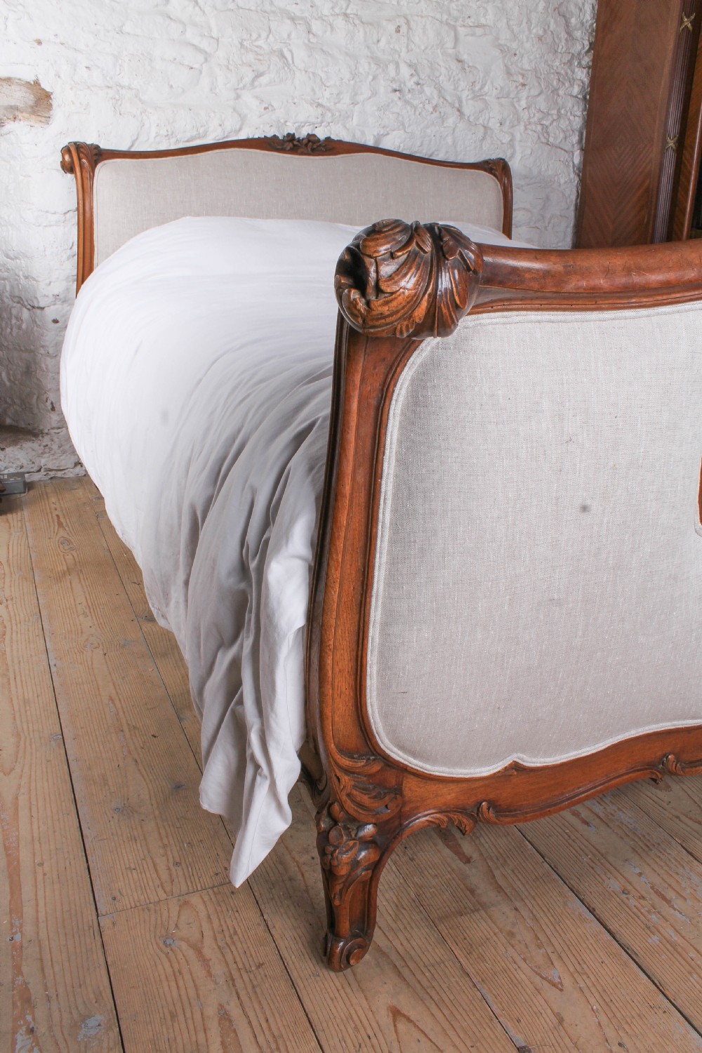 Handsome early upholstered Louis XV style king size bed View X
