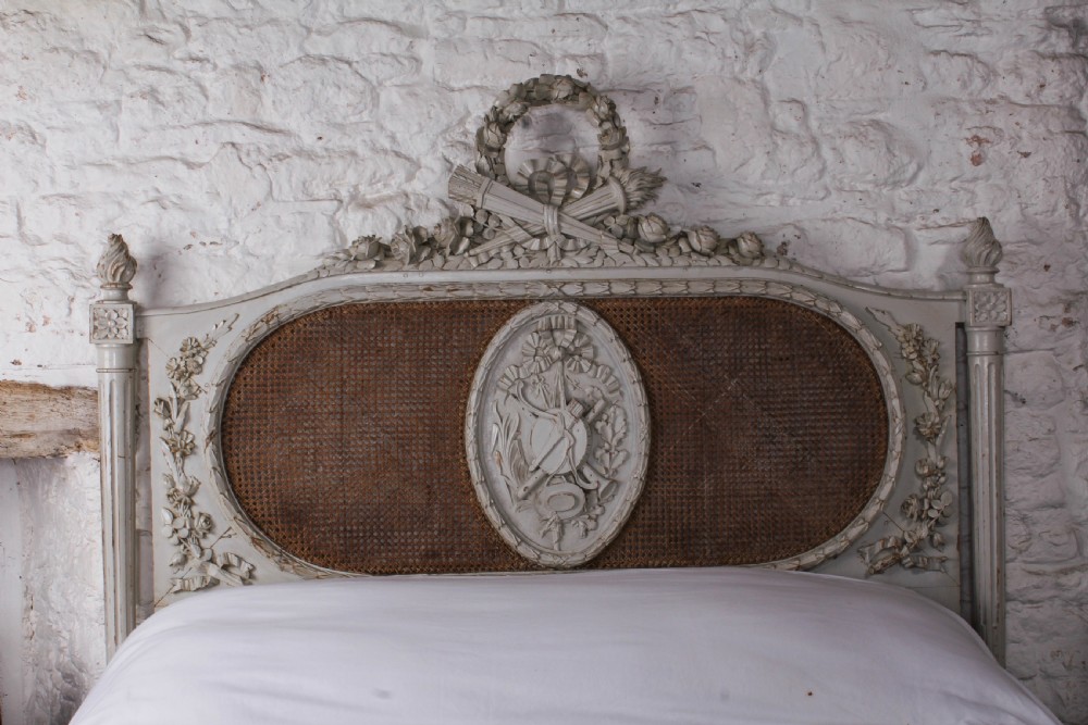 Spectacular French carved and caned European king size bed View III