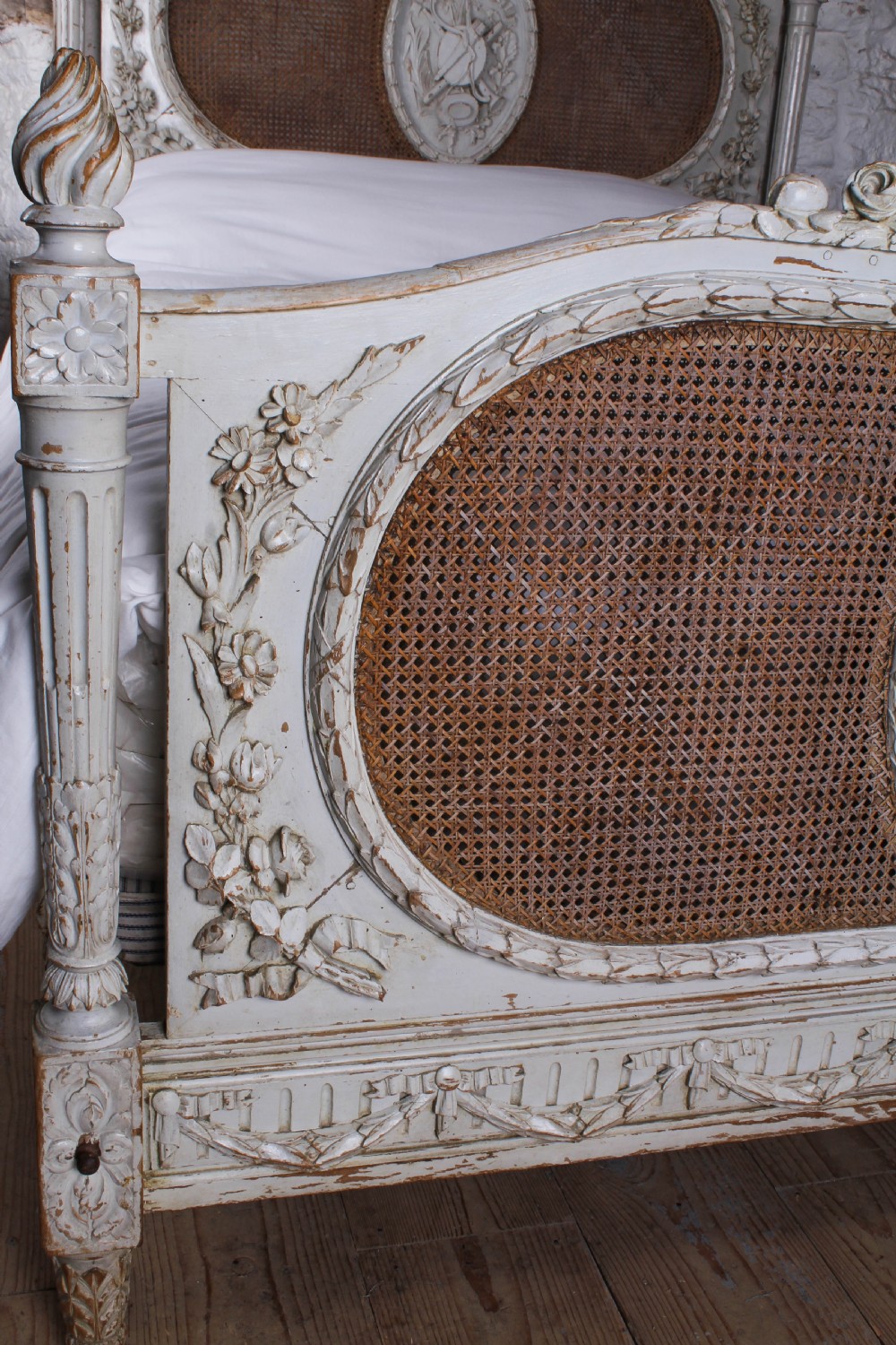 Spectacular French carved and caned European king size bed View V