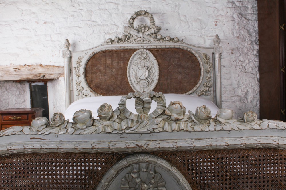 Spectacular French carved and caned European king size bed View VI