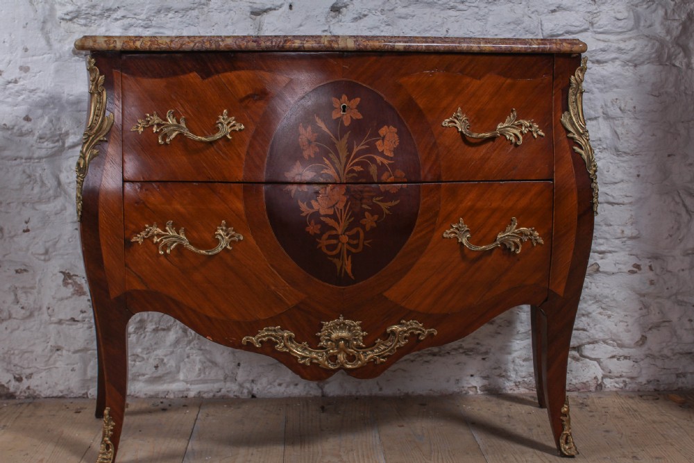 Lovely French bombe front commode chest of drawers View II