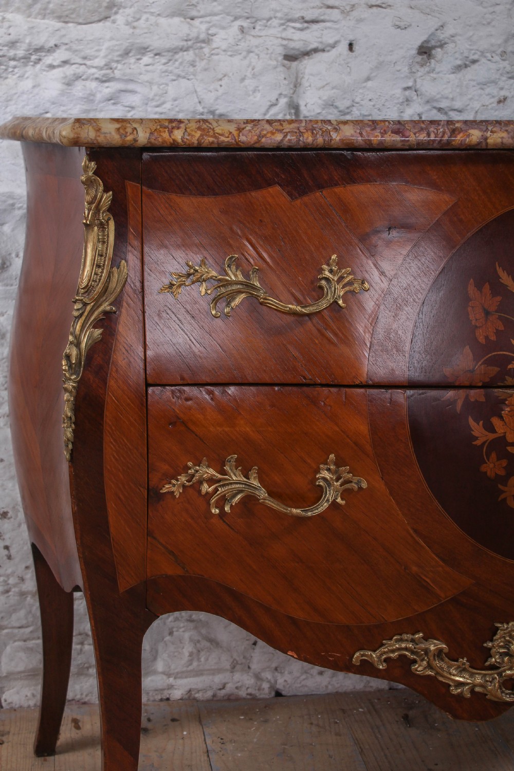 Lovely French bombe front commode chest of drawers View VI