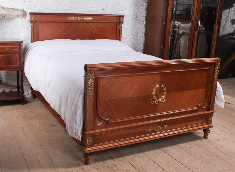Lovely French walnut quarter veneer king size bed 