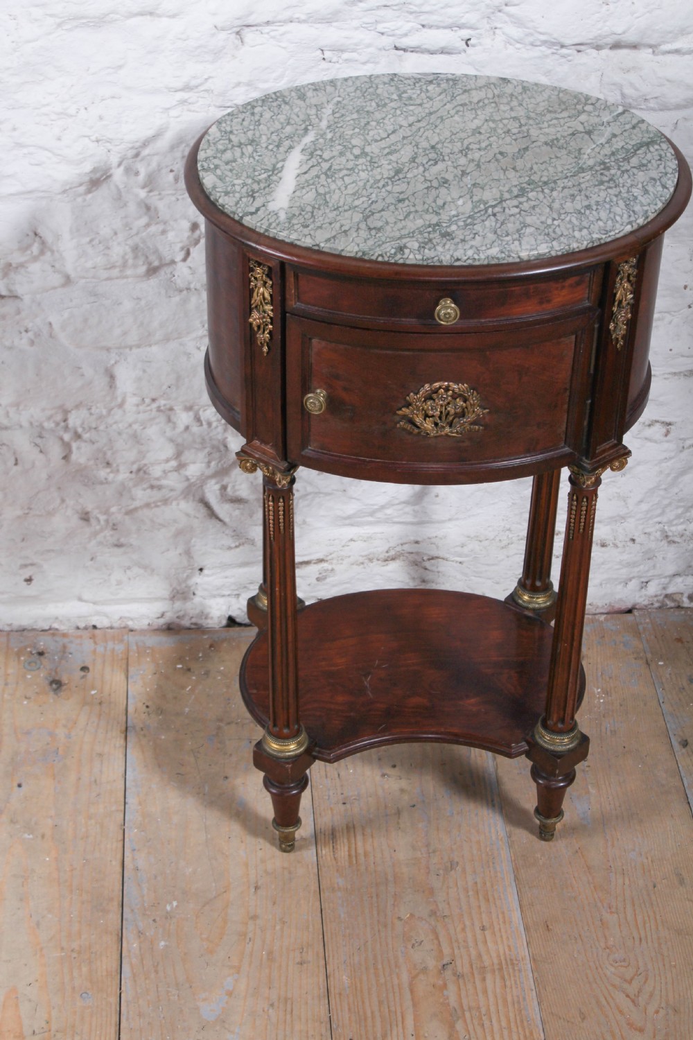 Beautiful quality oval mahogany bedside with marble top View II