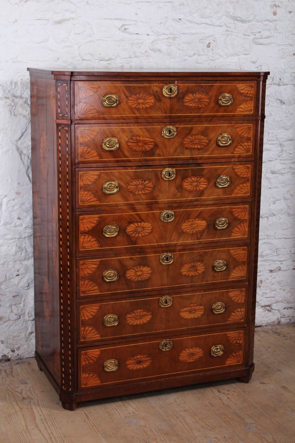 Handsome late 18th century Dutch marquetry tallboy chest of drawers  View IV