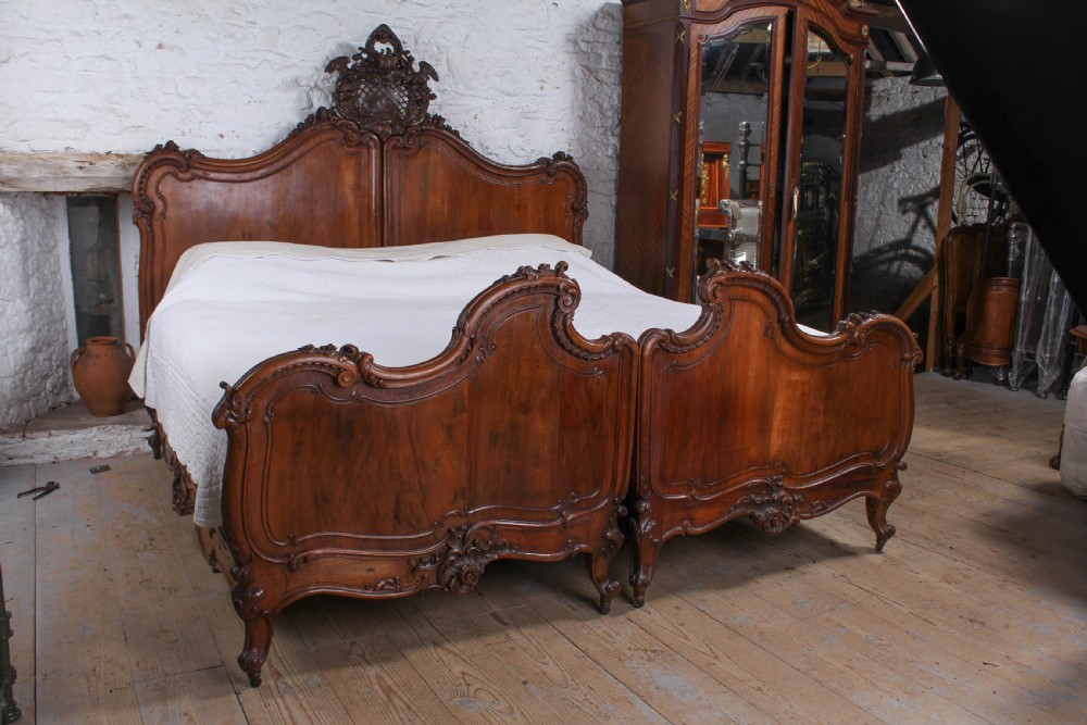 Lovely two meter wide super king size carved French walnut bed