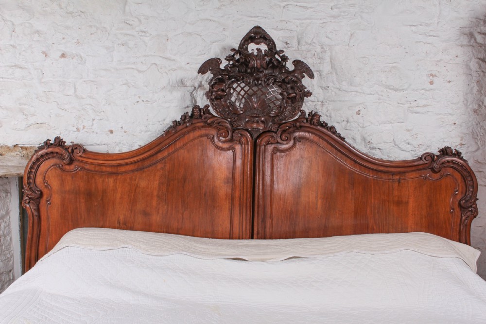 Lovely two meter wide super king size carved French walnut bed View III
