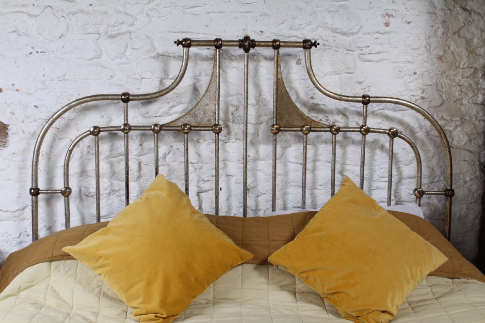 Fabulous Italian super king size silvered iron and brass bed  View II