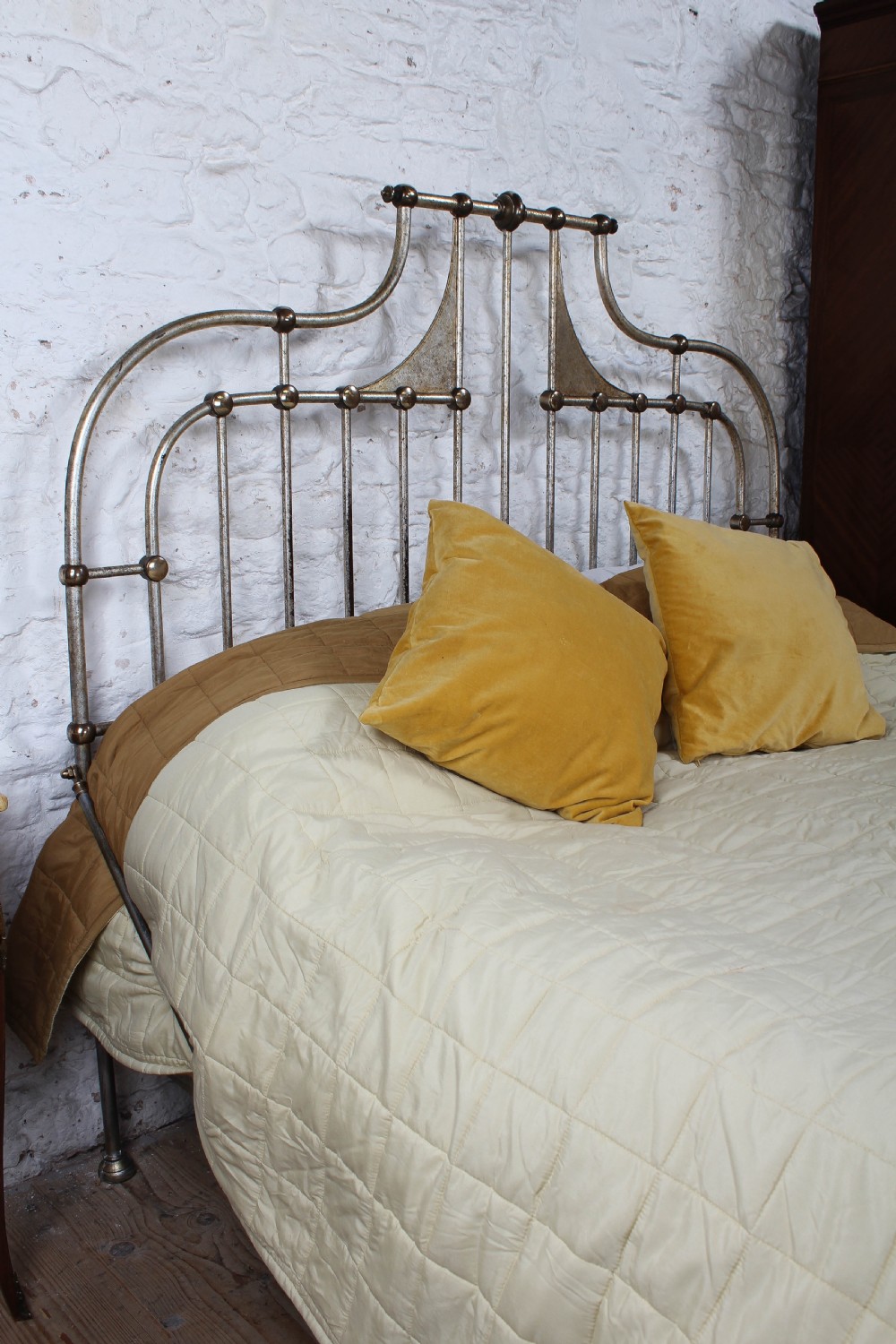 Fabulous Italian super king size silvered iron and brass bed  View III