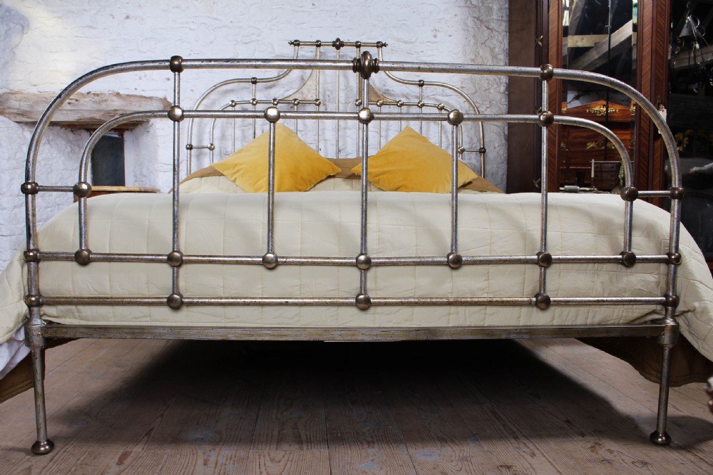 Fabulous Italian super king size silvered iron and brass bed  View V