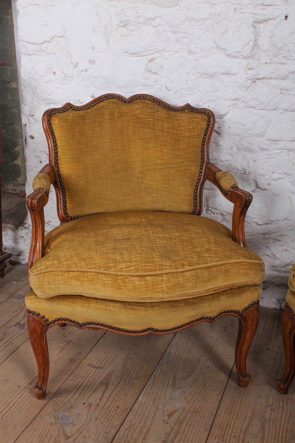 Pretty pair of French chairs in gold velvet View II
