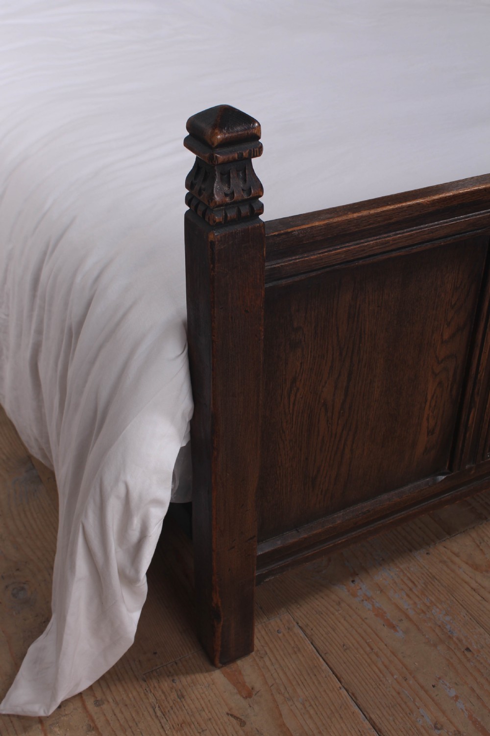 Lovely  oak double bed with linen fold detail  View IV