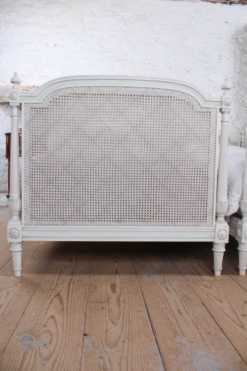 Pretty pair of French painted caned single beds View V