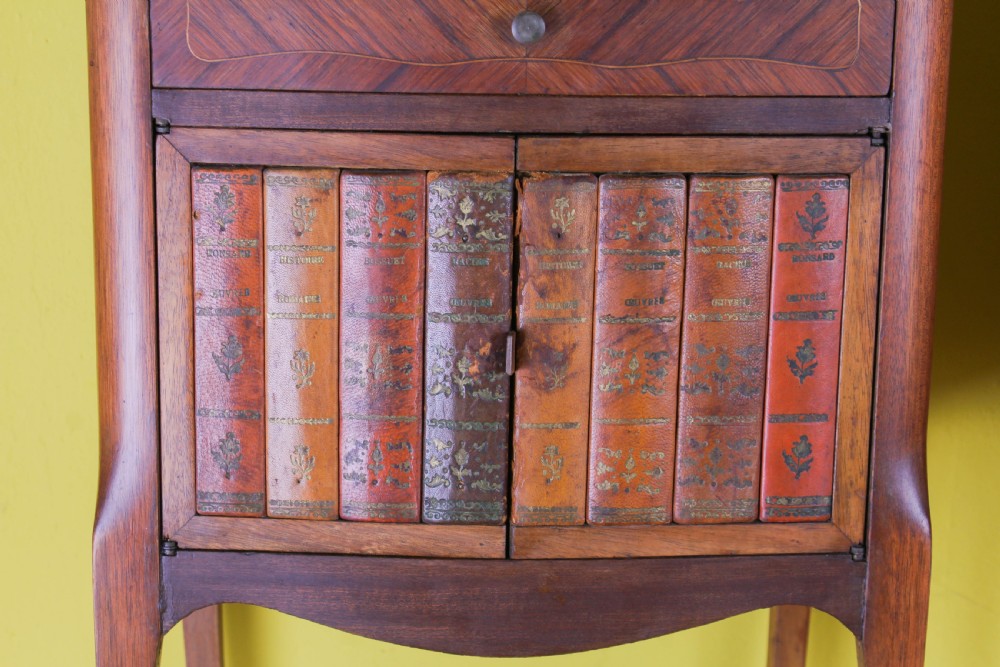 Fabulous leather book back decorated pair of French walnut bedsides View II