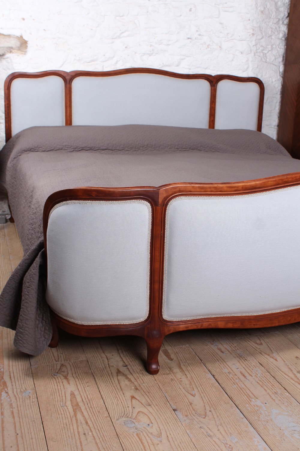 Sophisticated newly upholstered French corbeille style super kings size bed View V