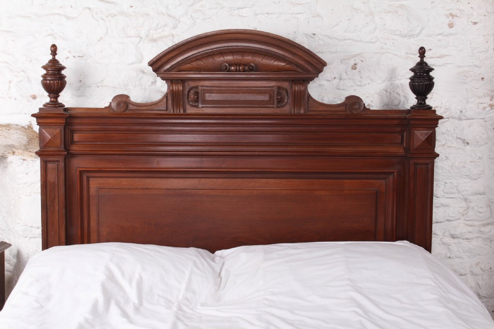 Very handsome French solid walnut king size bed View II