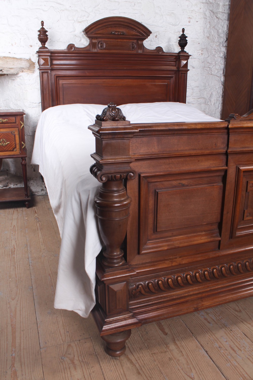 Very handsome French solid walnut king size bed View VI