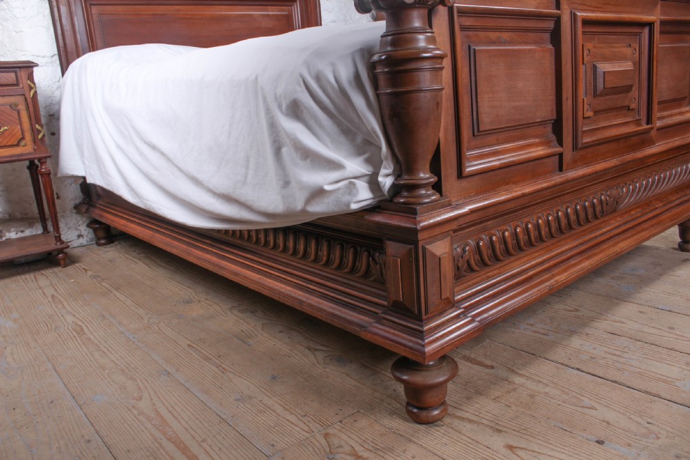 Very handsome French solid walnut king size bed View IX