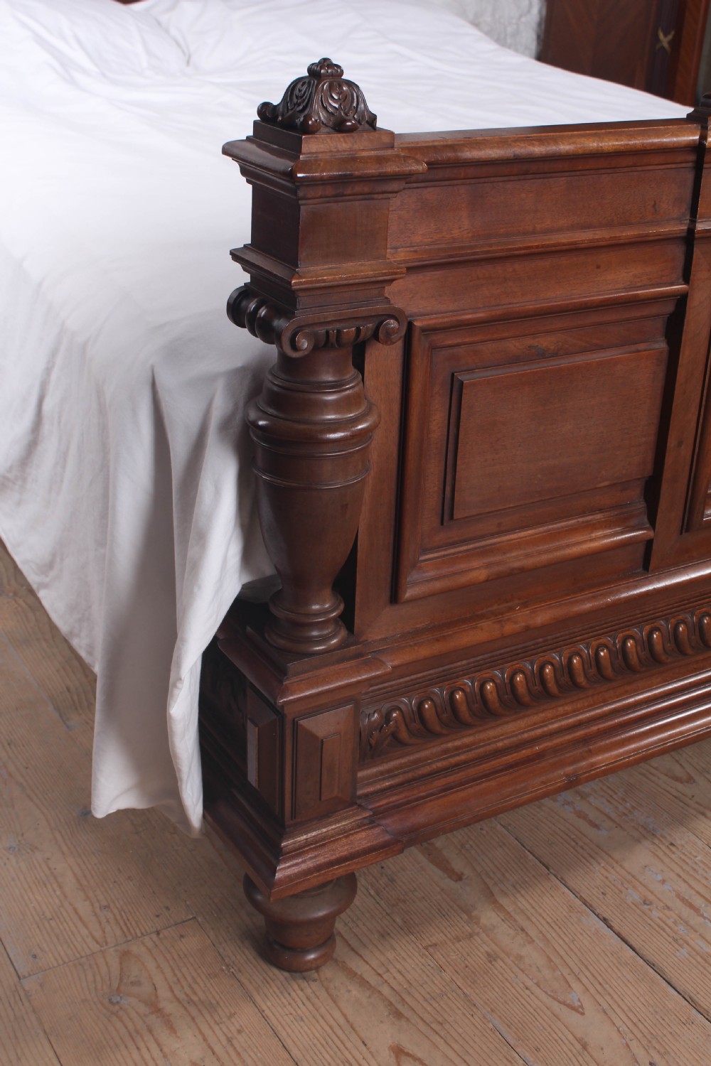 Very handsome French solid walnut king size bed View X