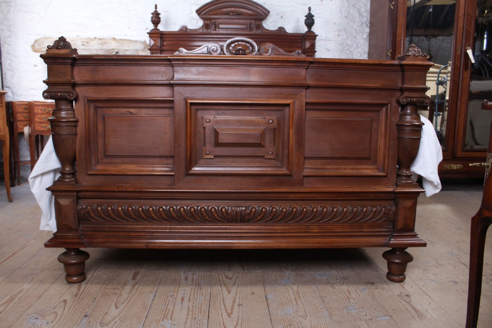 Very handsome French solid walnut king size bed View XI