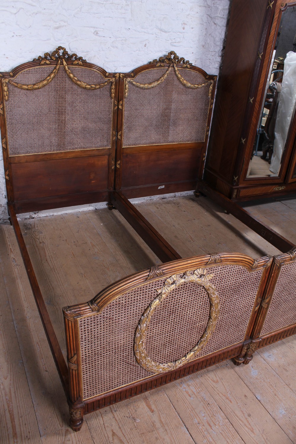 Spectacular pair of caned Empire style bergere meter wide beds (can be joined) View X