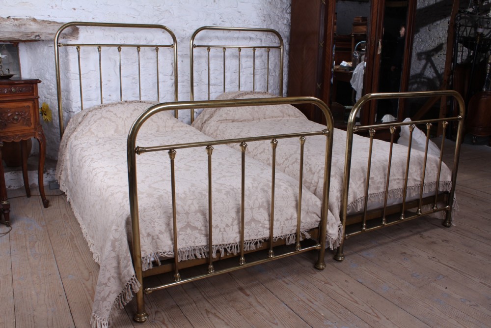 Lovely pair of  large single French brass beds