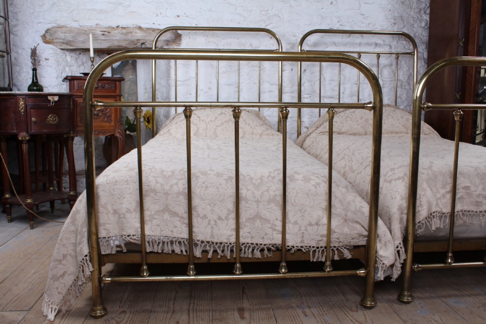 Lovely pair of  large single French brass beds View II