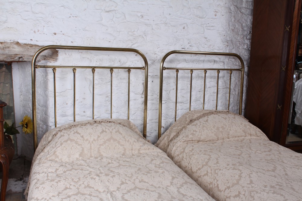 Lovely pair of  large single French brass beds View III