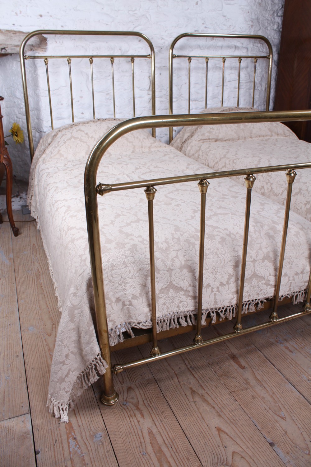 Lovely pair of  large single French brass beds View VI