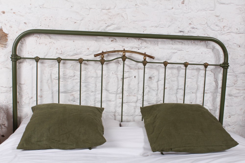 Pretty green iron and brass French king size bed View V