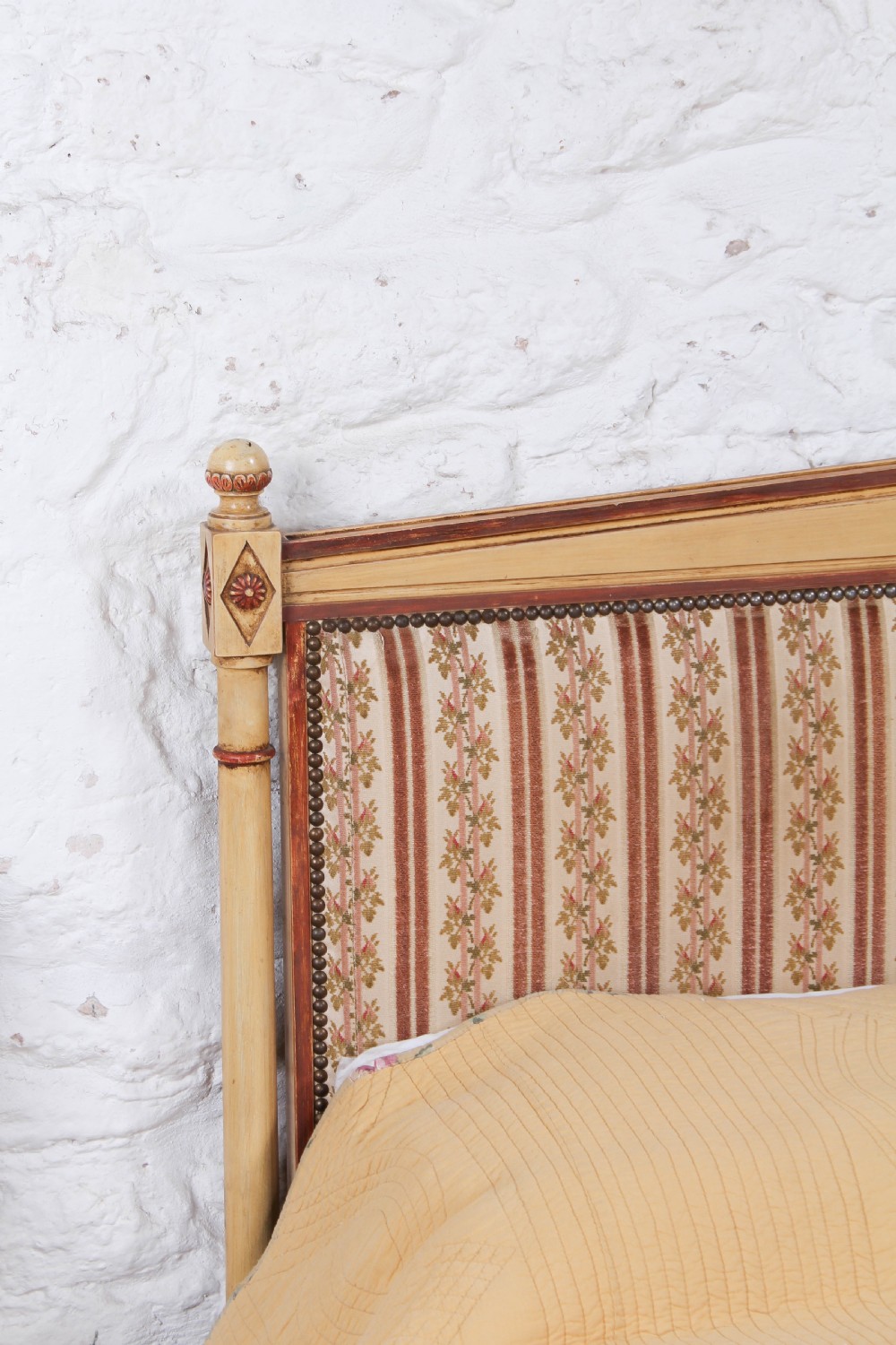 Low end French upholstered king size bed and chairs View V