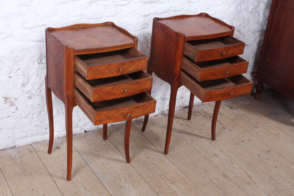 Pretty pair of walnut three drawer bedsides View V