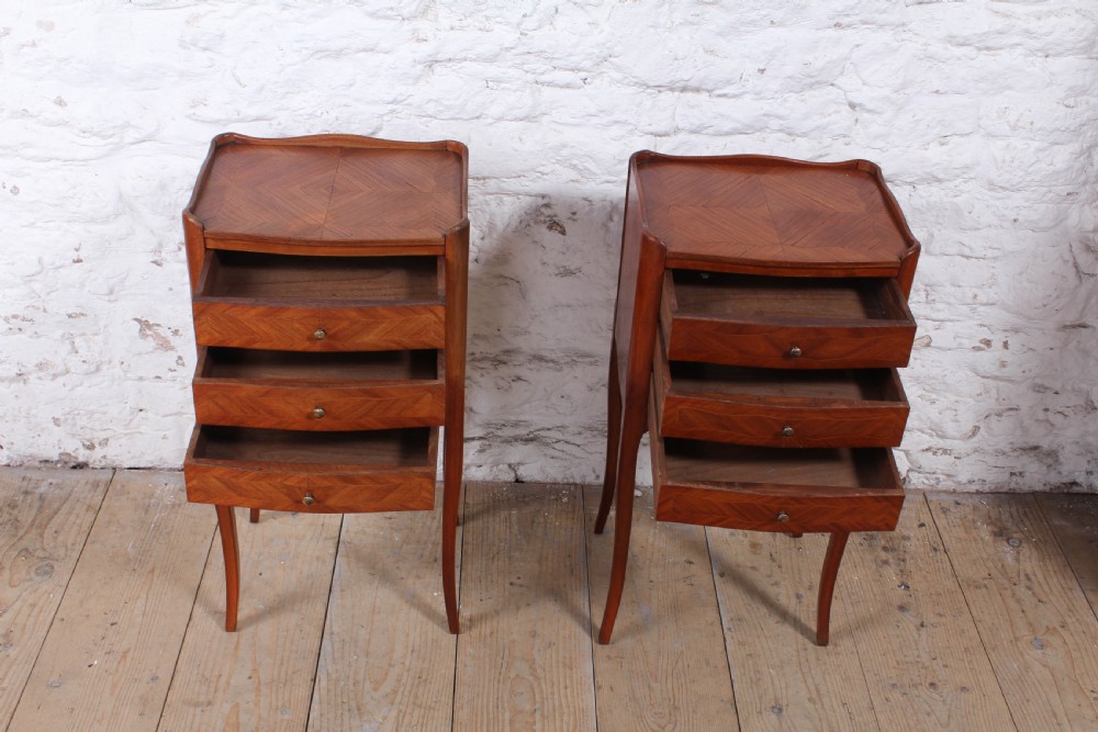 Pretty pair of walnut three drawer bedsides View VI