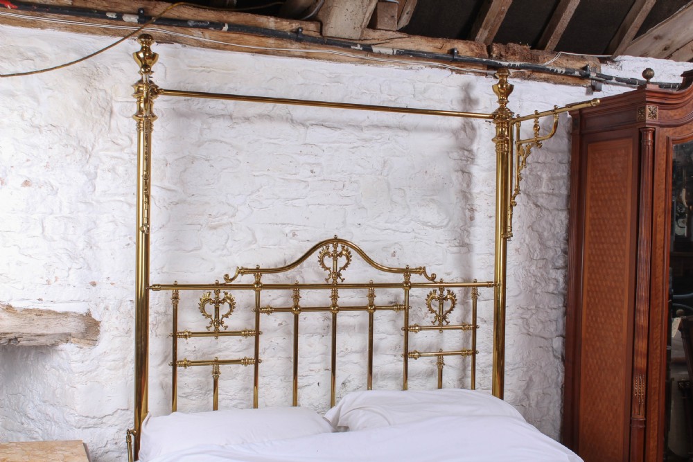 Spectacular Victorian original king size all brass half tester bed View VI
