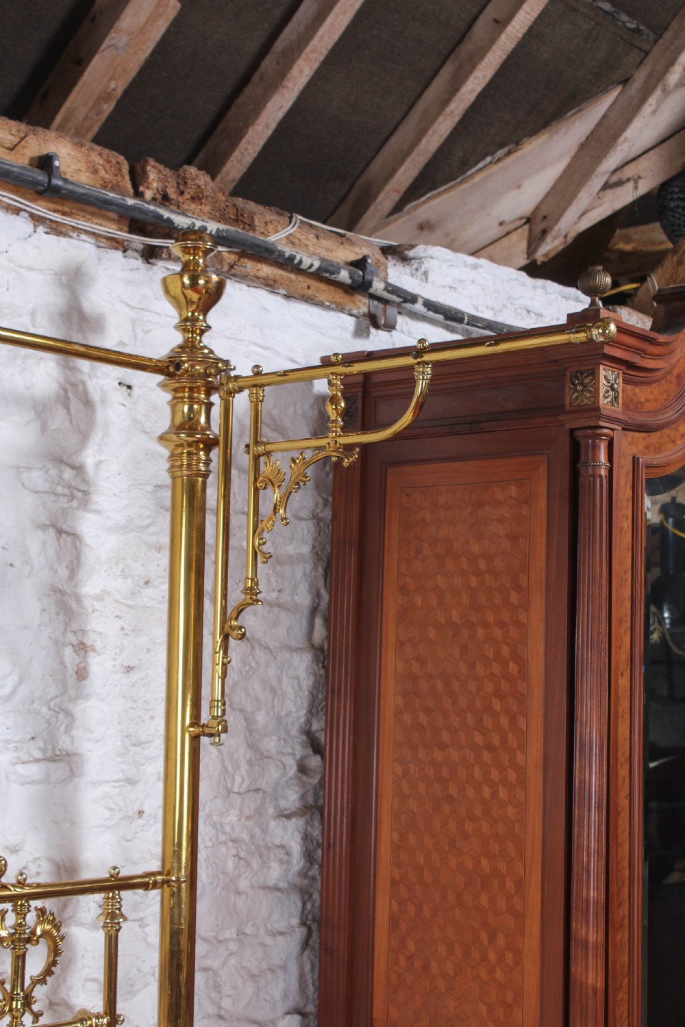 Spectacular Victorian original king size all brass half tester bed View VIII