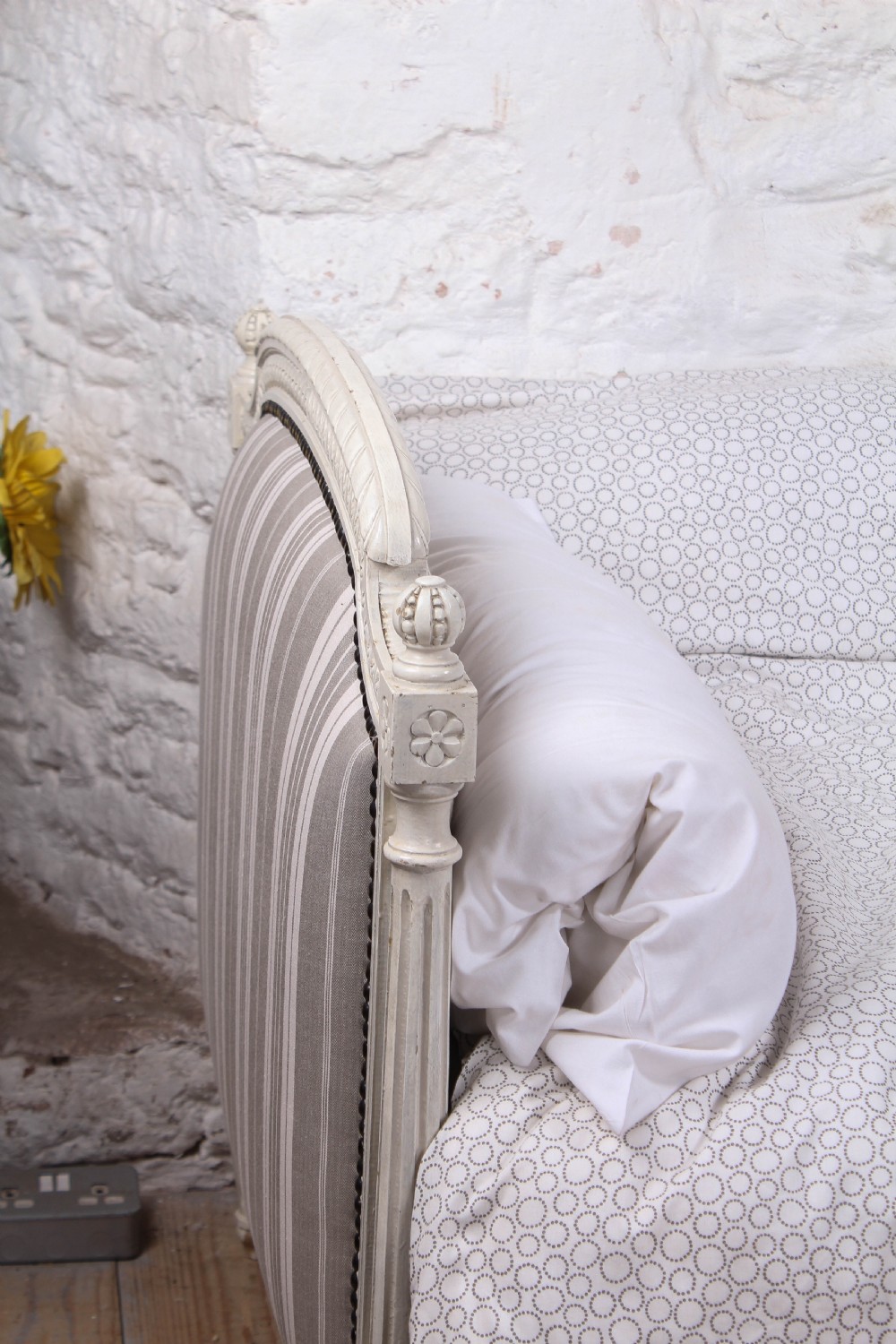 Lovely newly upholstered painted French single day bed View V