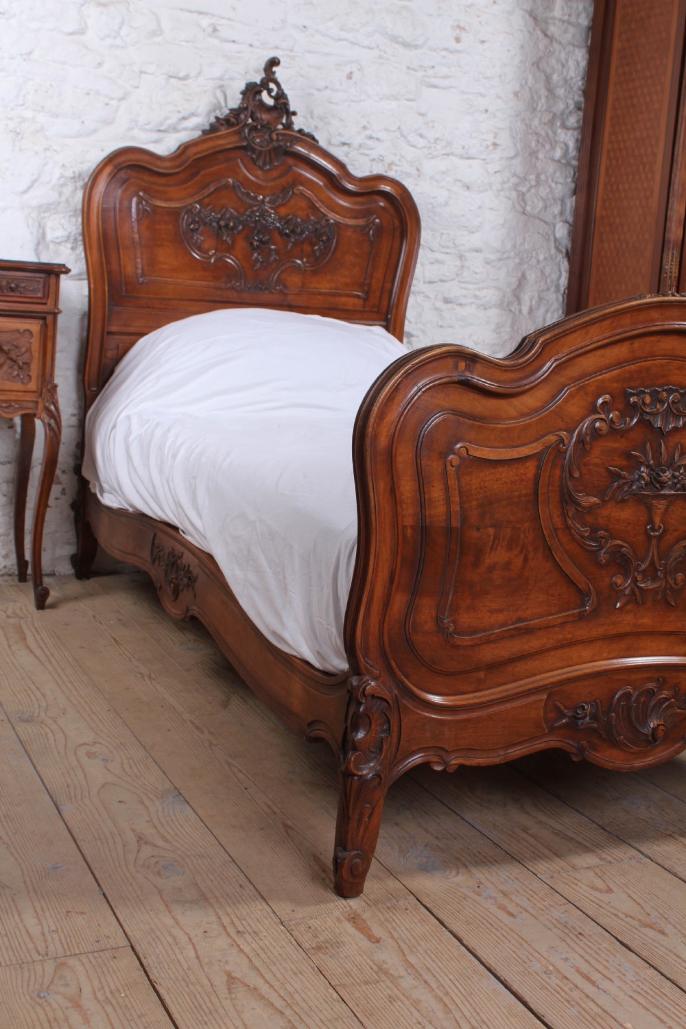 Fabulous quality Louis XV style walnut single bed View IV