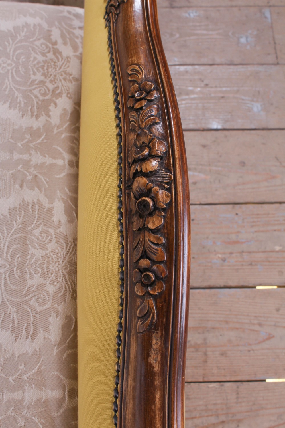Yellow gold newly upholstered pair  French single beds View IV