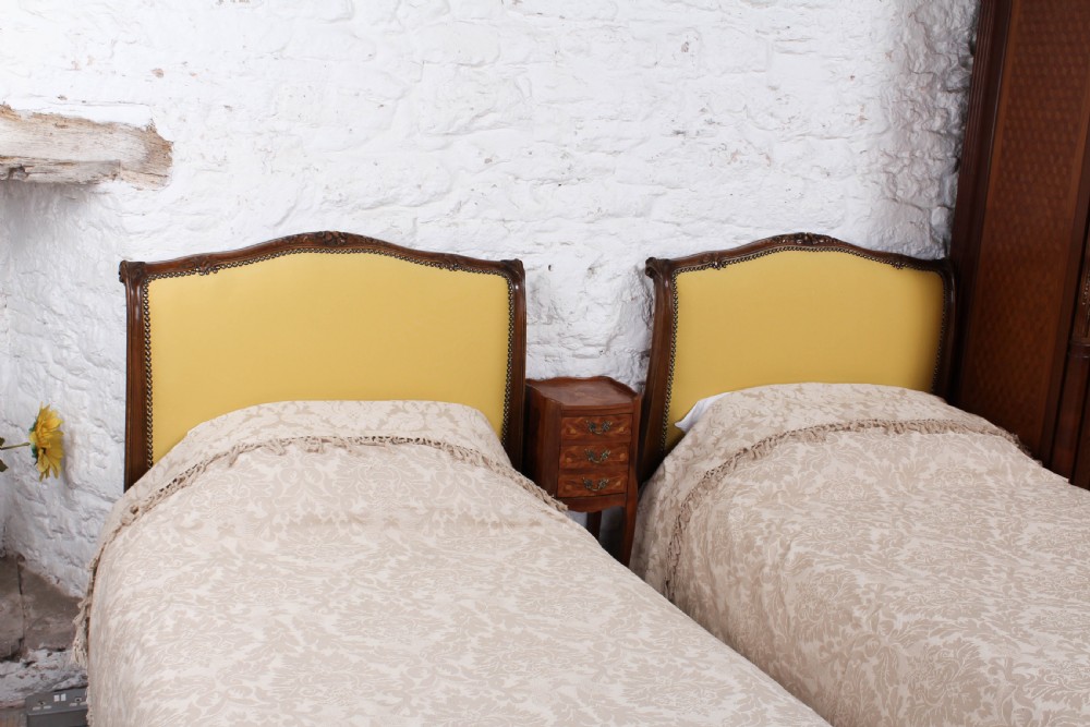 Yellow gold newly upholstered pair  French single beds View V
