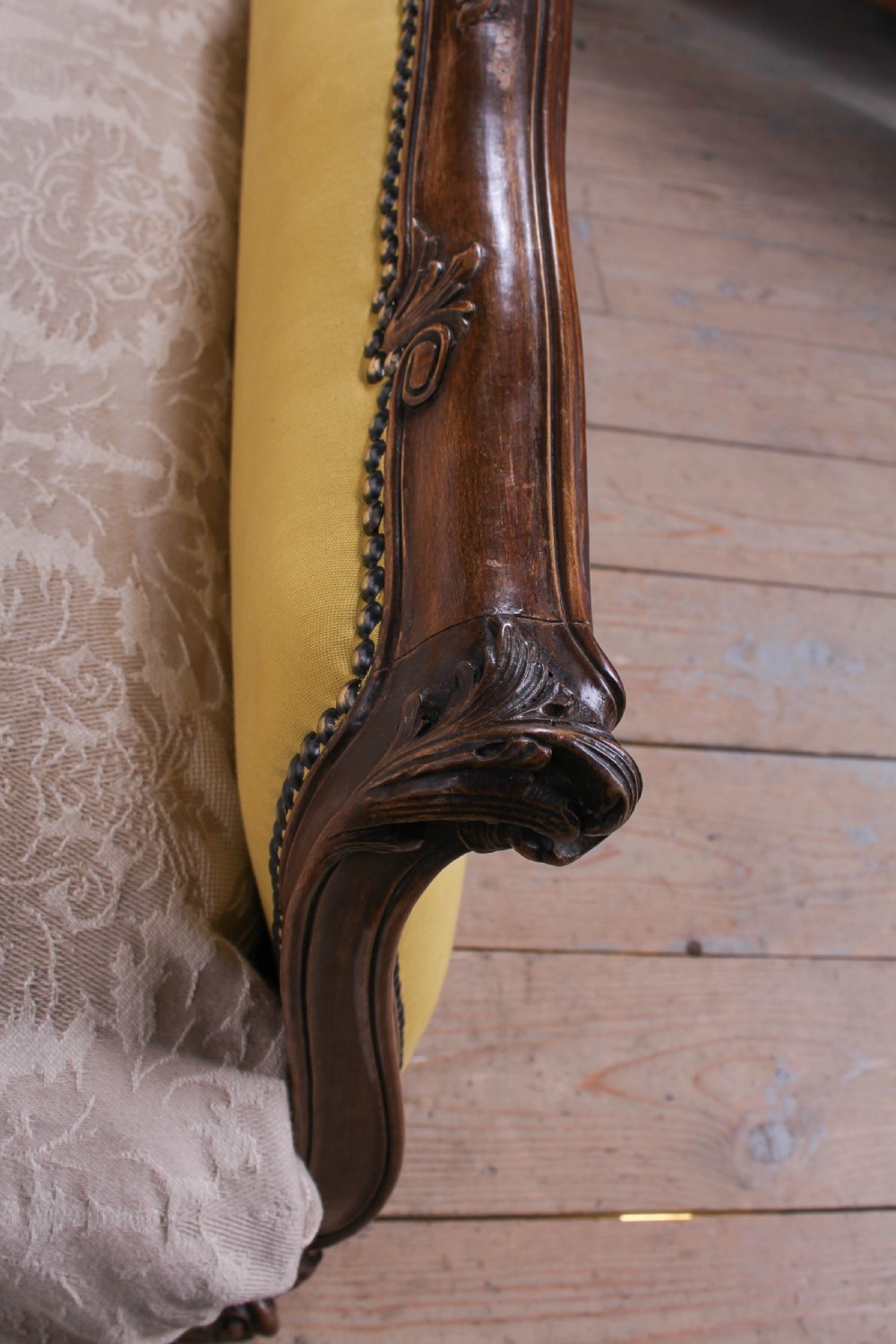 Yellow gold newly upholstered pair  French single beds View VII