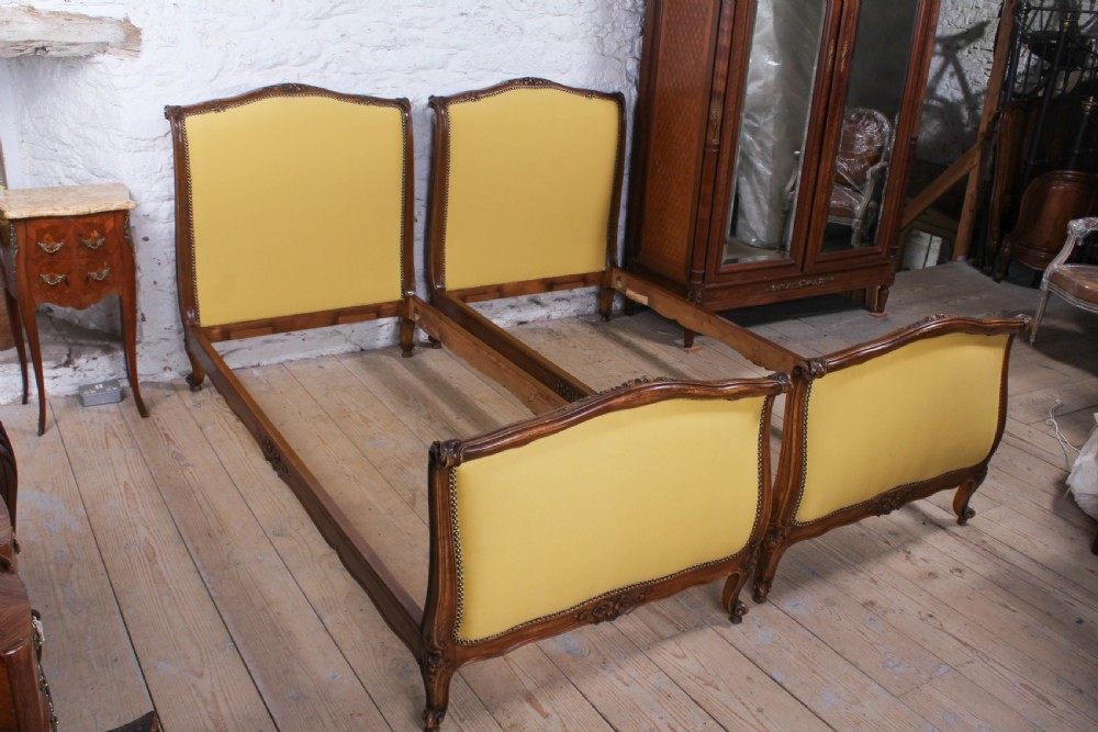 Yellow gold newly upholstered pair  French single beds View XI