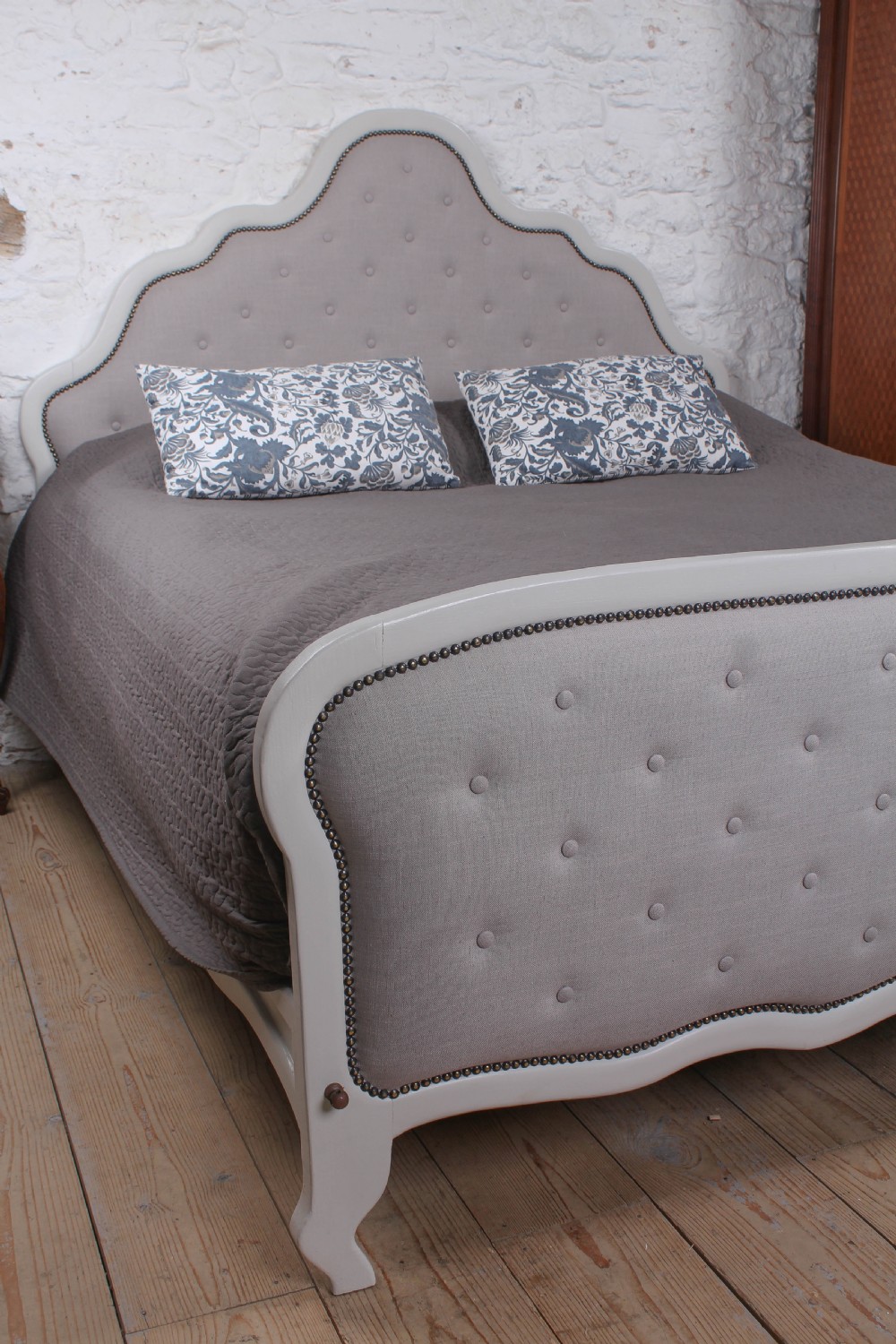 Delightfully crafted newly upholstered French super king size bed View IV
