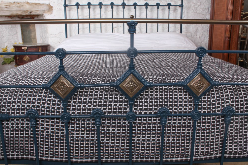 Truly one of a kind blue and brass Victorian king size bed View II