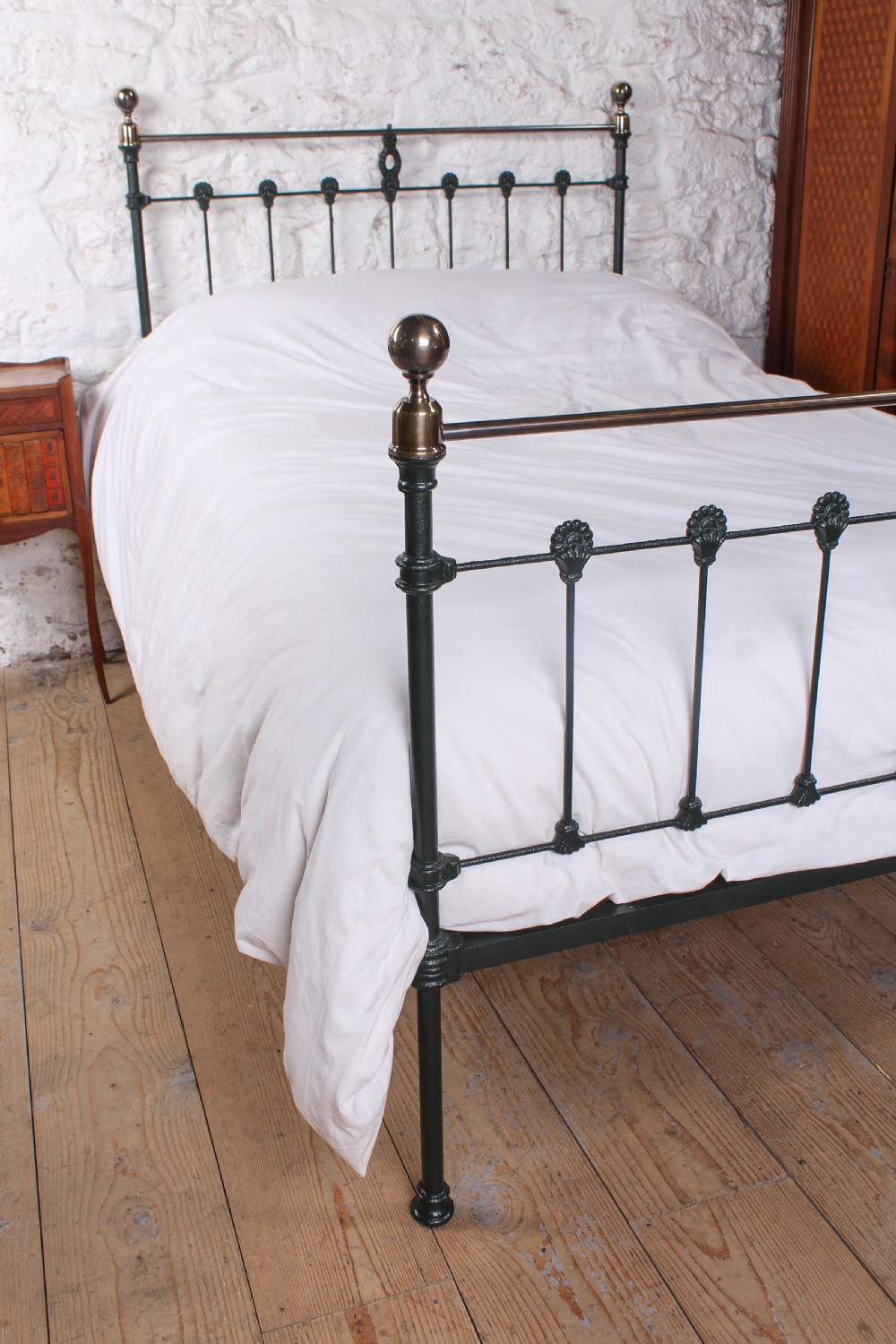 Pretty queen size Victorian brass and iron bed View VI