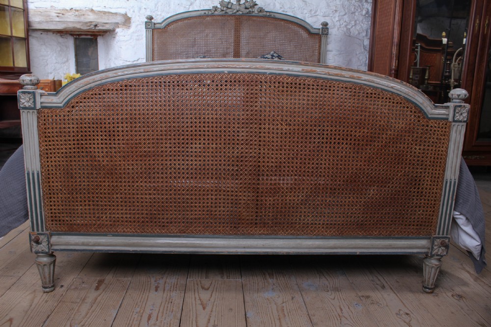 Original aged blue grey caned/bergere  French king size bed  View III