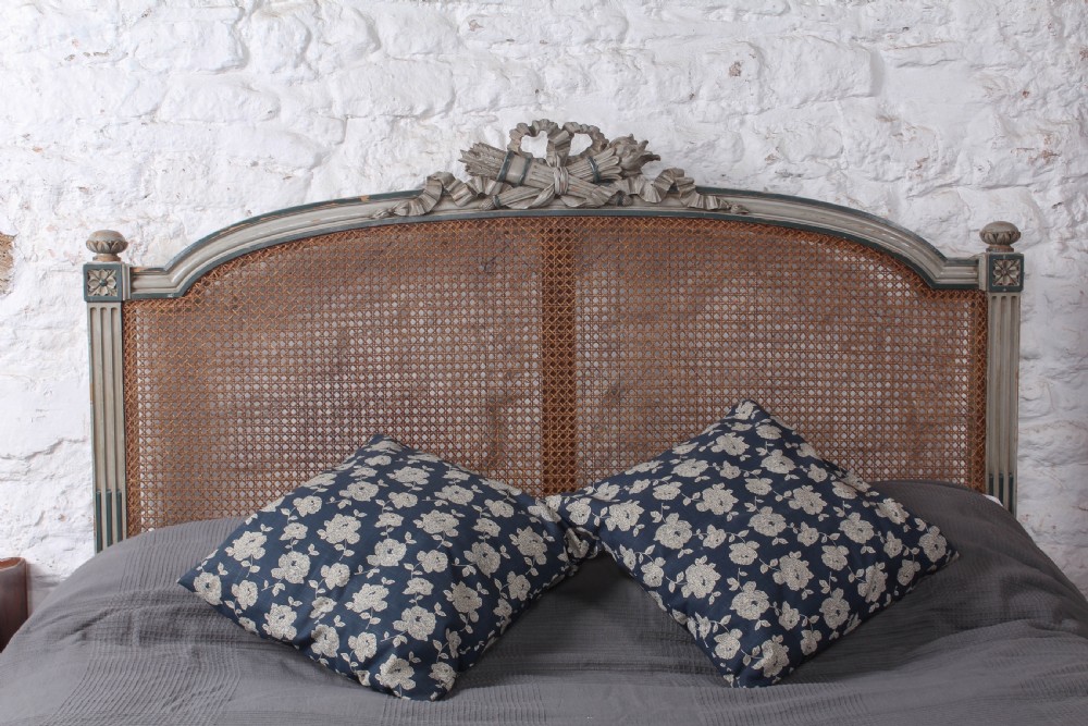 Original aged blue grey caned/bergere  French king size bed  View IV